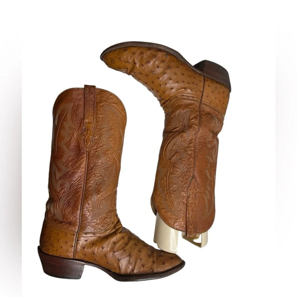 Lucchese classic handmade Ostrich Brown/ Tan Cowboy Boots size 9.5